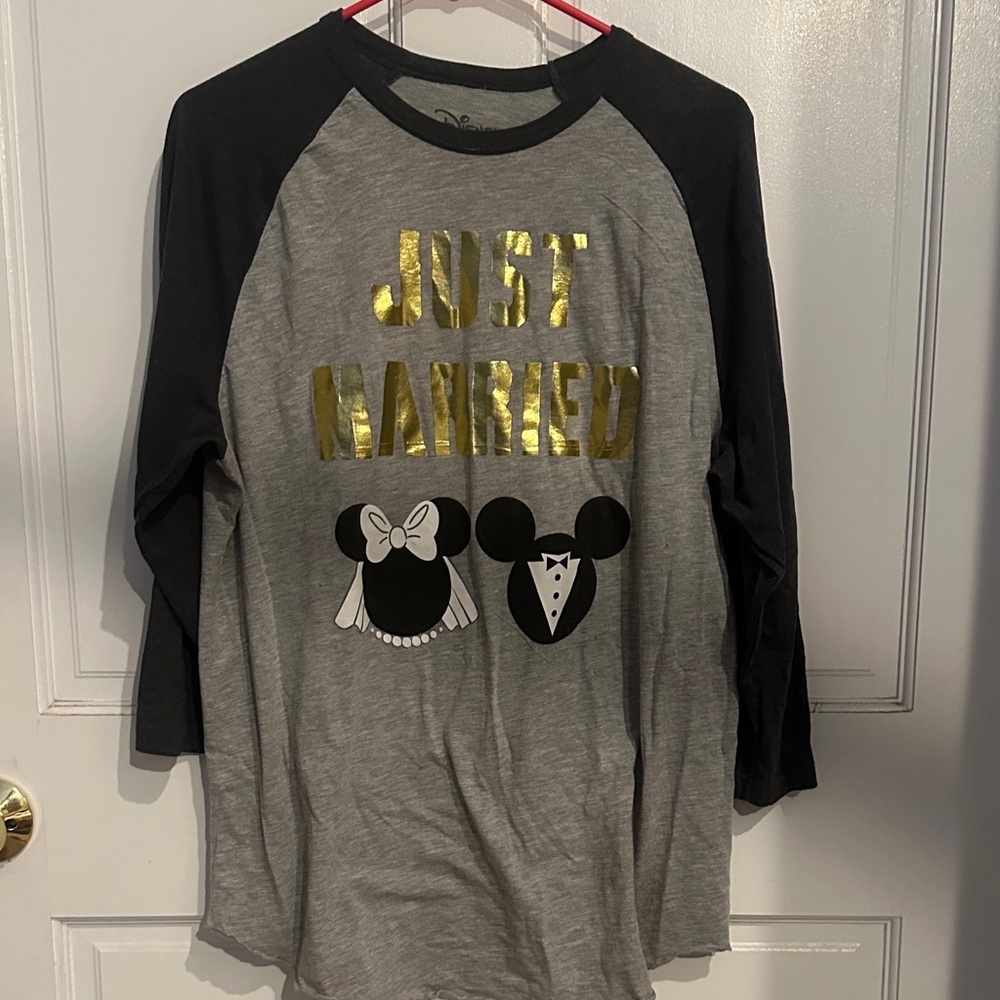 Disney Just Married Kids Long Sleeve Tee - Gray, Black, and Gold